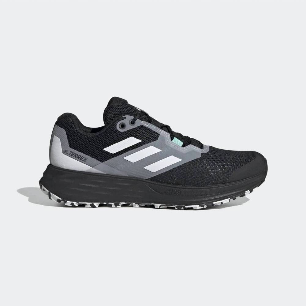 NEW ADIDAS women's terrex two flow trail running shoes in black/white